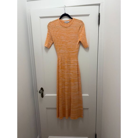 Staud Orange Knit Short-Sleeve Midi Dress Textured Slim Fit Size Small - Picture 1 of 5